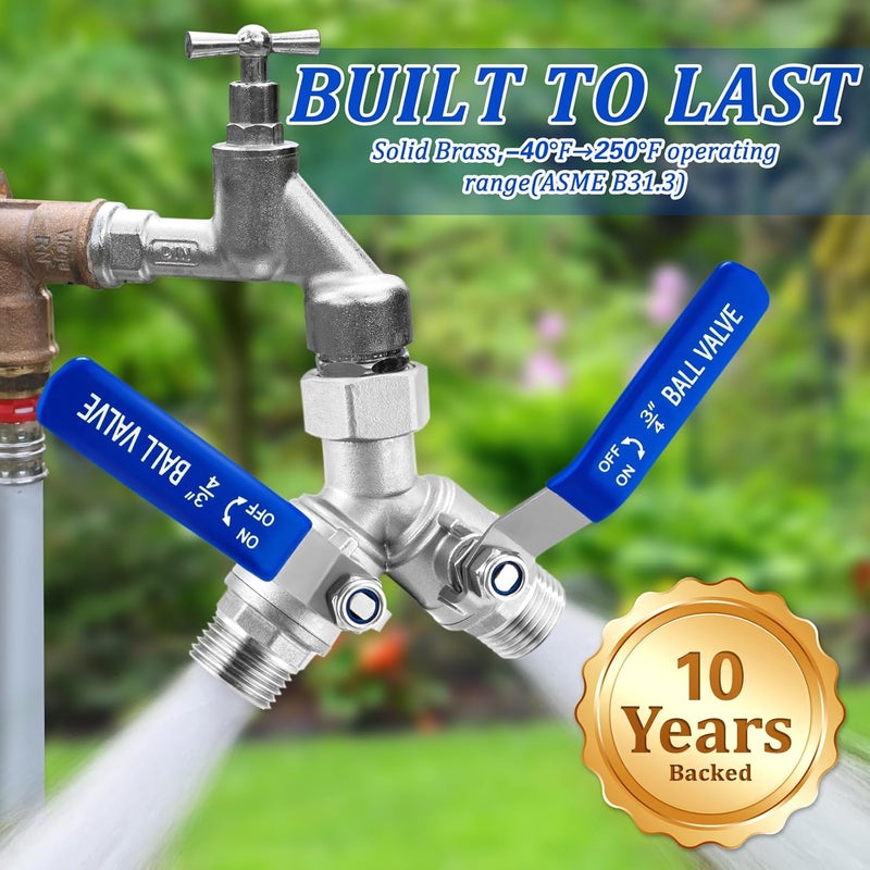 windblowgrass 304 Stainless Steel Garden Hose Splitter 2 Way Heavy Duty, Full Flow Water Hose Splitter with Long Handle, Lead-free, 3/4" GHT Thread, with 2 Washers, 1 Tape & Wrench - Image 5